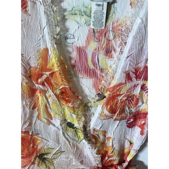 Vintage Y2K Cache Wrap Bell Sleeve Floral Lace Long Sleeve Fairy Core Top XS - Picture 5 of 8